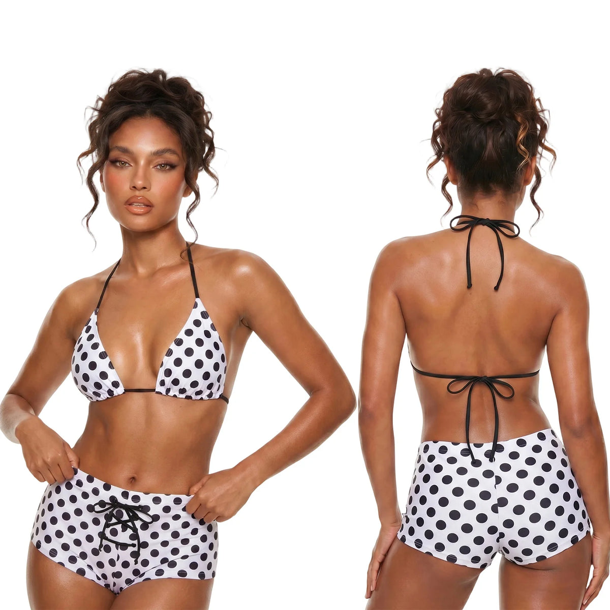 Women Bikini Sets Tie-up Halter Bra Tops and Swim Shorts Casual Bathing Suits for Beach Pool Female 2 Piece Swimsuits