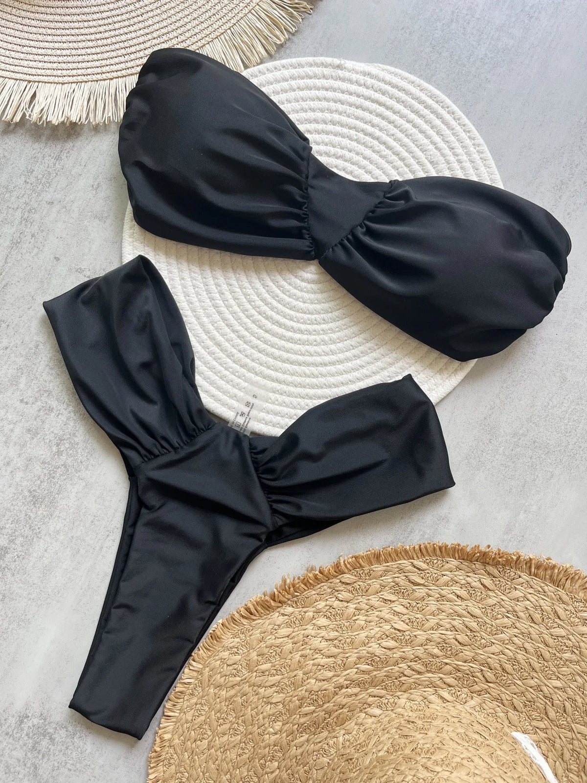 Sexy Bandeau High Cut Bikini Women Swimwear Female Swimsuit Two-pieces Bikini set Pleated Padded Bather Bathing Suit Swim