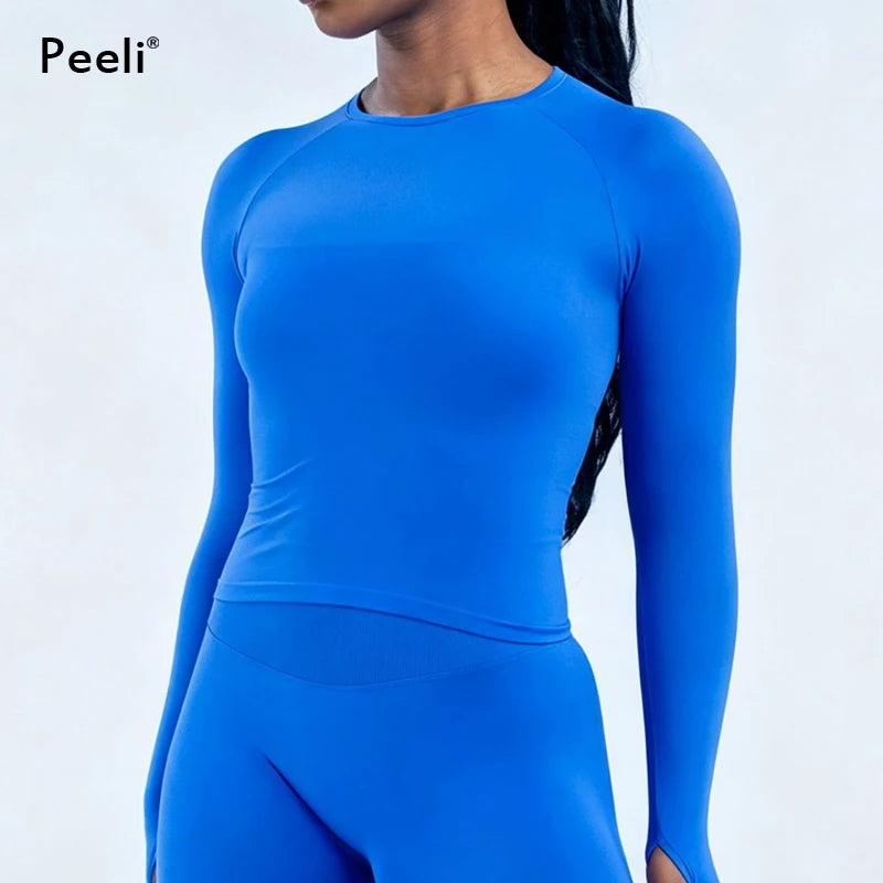 Long Sleeve Gym Top Women's Gym Clothes Fitness Yoga Tops Sport Shirt Seamless Dry Fit Quick Dry O Neck Running Workout Blouse