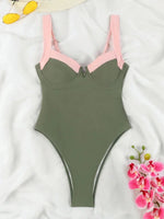 Push Up One Piece Swimsuit Women Backless Bodysuit Black White Swimwear Thong Beach Wear 2025 Contrast Color Bathing Suits Pool