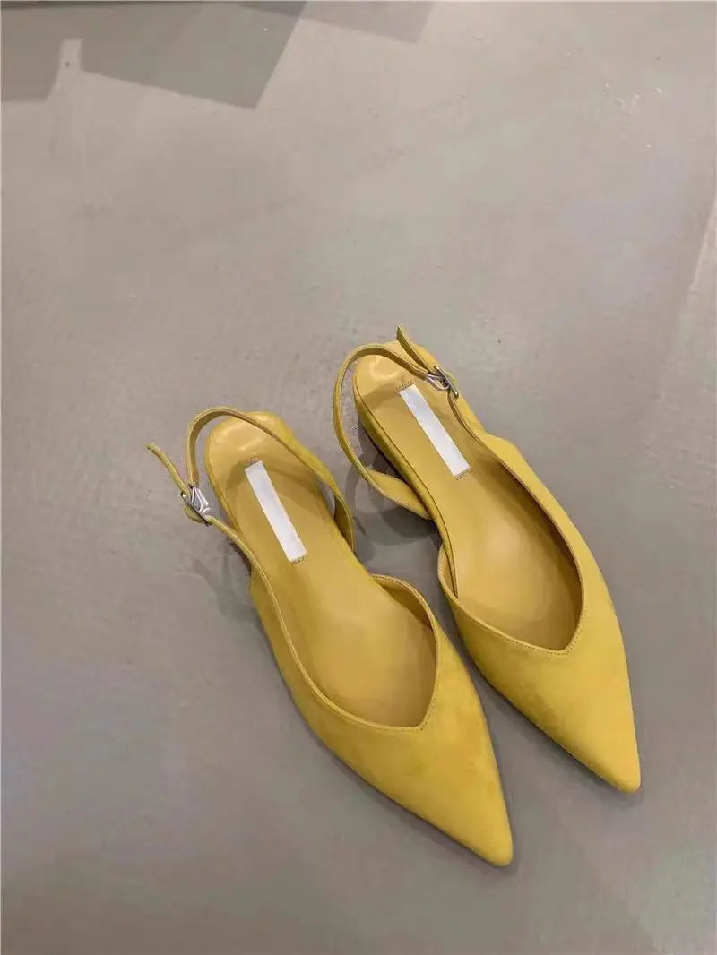 Concise Pointed Toe Square Low Heels Women Sandals Elegant Slingbacks Banquet Party Mule Shoes 2026 New