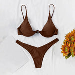 Sexy Underwire Bikini 2024 Mujer Women Solid Red Push Up Bra Thong Swimsuit Halter V Neck Bathing Suit Mini Micro Thong Swimwear