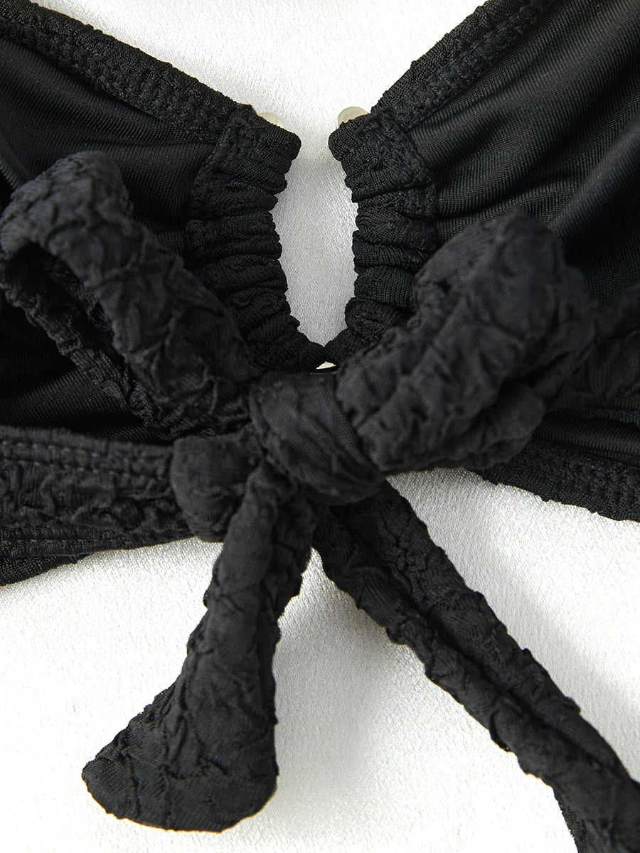 2026 Ring Linked Bandeau Bikini Solid String Swimwear Female Sexy Swimsuit Women Bathers Bathing Swimming Swim Suit Beachwear