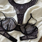 French Ultra Thin Lingerie Set Sexy Lace Floral Prints Bra Fashion Women Underwear Mesh Breathable Intimates Bras and Thong Sets