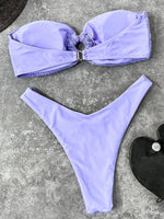 Sexy Fishnet Strapless Bandeau Bikini Women Swimsuit Female Swimwear Two-pieces Bikini set High Cut Bather Bathing Suit Swim