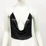 DEKA Bling Bikini Tops Deep V Neck Vest Backless Sequins Women Crop Top Night Club Diamonds Metal Tank Adjustable Halter Shiny