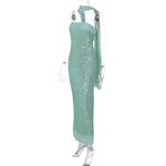 FDYOUI Luxury Bandage Sequins Evening Party Dresses for Women Sexy Strapless Off Shoulder Backless Split Slim Long Wedding Dress