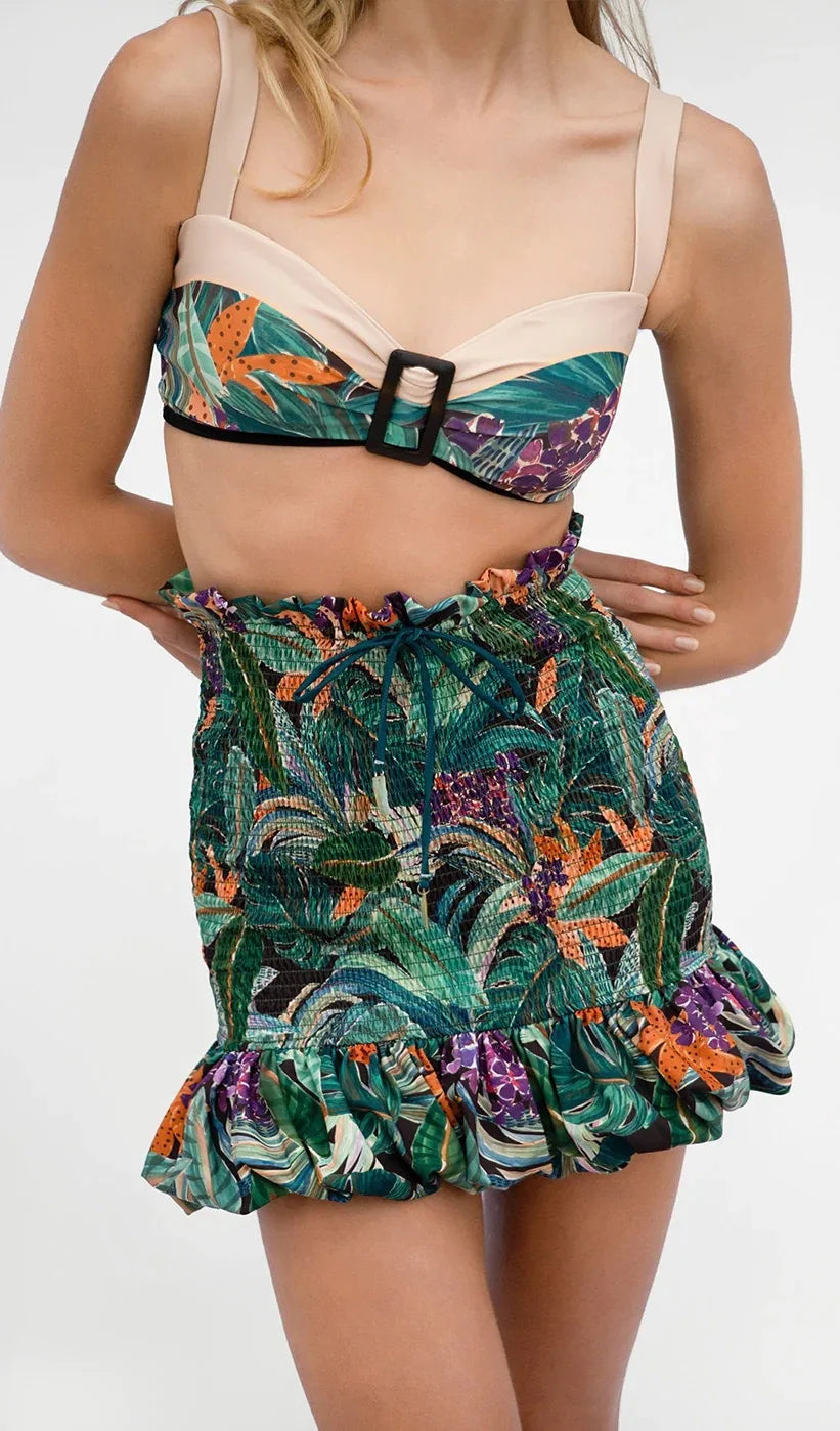 Sexy 3pieces High Waist Bikini 2024 Women Swimsuit with Smocked Skirt Swimwear Bikinis Set Brazilian Beach Bathing Suit Biquini