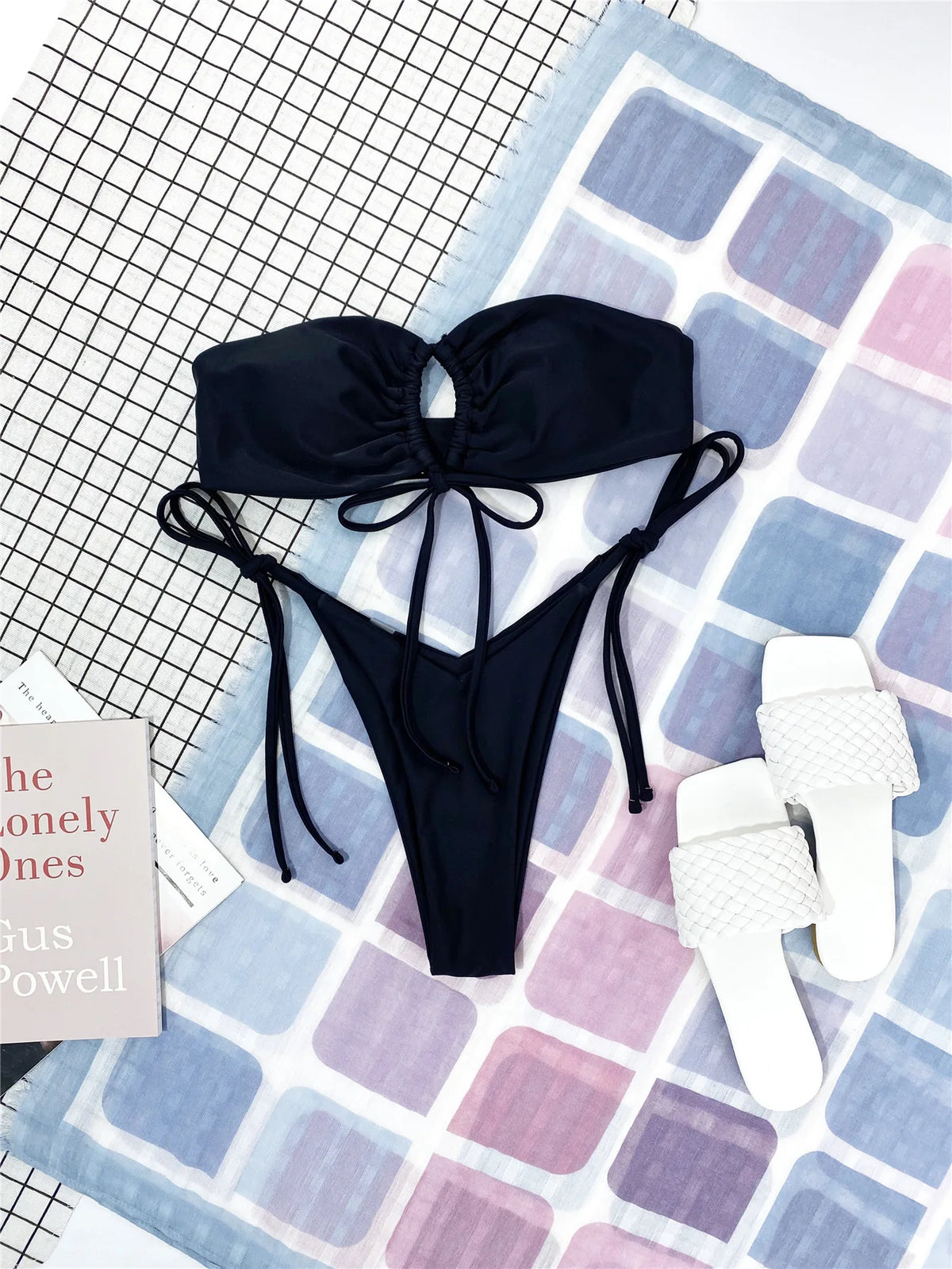 DEKA Women Brazilian Bandeau Bikini Set Pleated Thong Swimsuit Female Mini Strapless Swimwear Swimming Beachwear Bathing Suit