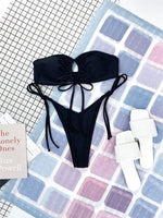 DEKA Women Brazilian Bandeau Bikini Set Pleated Thong Swimsuit Female Mini Strapless Swimwear Swimming Beachwear Bathing Suit
