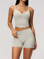 New Yoga Sets Women V Neck Back Criss Cross Sports Tank Top High Waist Butt Lift Shorts Fitness Suit Gym Running Workout Clothes