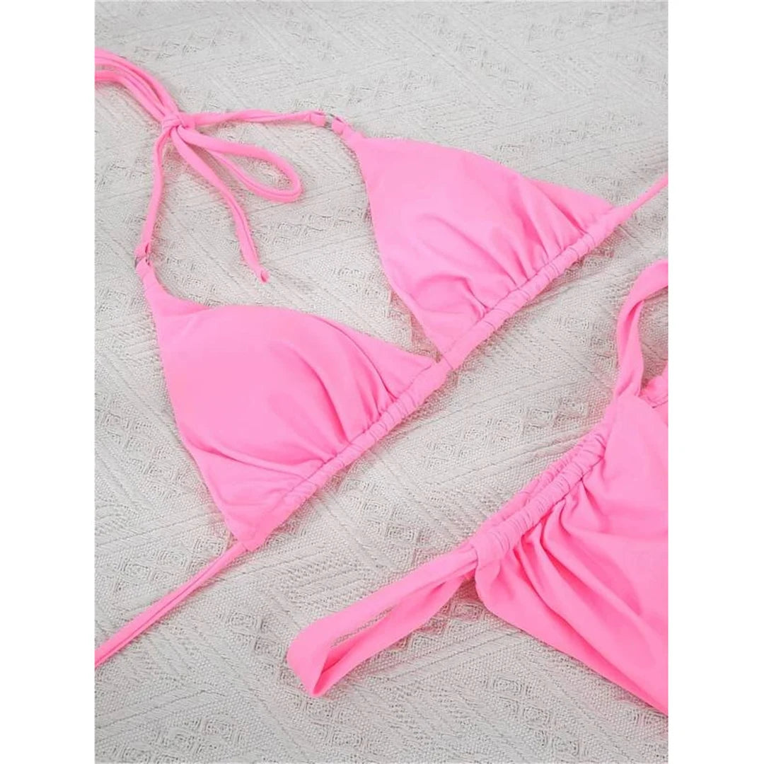 Sexy Wrinkled High Cut Thong Bikini Women Swimwear Female Swimsuit Two-Pieces Bikini Set Bather Bathing Suit Swim Lady V4010C