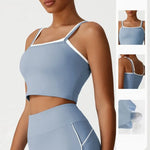 Women's Seamless Yoga Vest - Fake Two-Piece with Backless Removable Padded Sports Bra Stretchy Running Fitness Tank Top