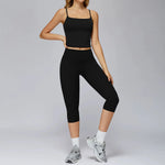 2 Pieces Yoga Set Women Sports Shirts Workout Top Fitness Suits Outdoor Gym Running Mid-length Pants Workout Clothes Tracksuits