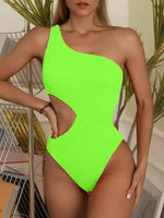 2024 New One Shoulder Women's Swimsuit One Piece Cut Out Sexy Swimwear Women Textured Monokini Solid Bathing Suit Beach Wear