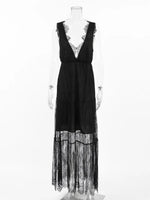 Sexy Deep V-neck Sleeveless Lace Dress Streetwear Women 2026 Backless Tunics A-line Party Dresses Long Maxi Robe Black White