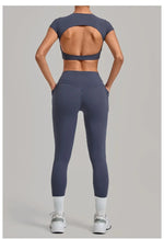 Women's Seamless Yoga Sets Sports Running High Waist Hip-lifting Pants Backless Short-sleeve Suits Workout Fitness Leggings Sets