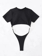 XS - L Mini Micro Thong Short Sleeve One Piece Swimsuit Women Female Swimwear Cut Cut Monokini High Cut Bathing Suit Swim Lady