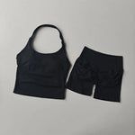 2PCS Seamless Halter Neck Yoga Set Push up Sports Bra And High Waist Butt Lift Fitness Shorts Tummy Control Fitness Wear