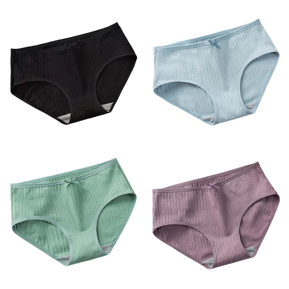 4Pcs/Set Women Cotton Panties Low Waist Briefs Breathable Comfort Underwear Sexy Lingerie Solid Color Underpants Intimates M-XL