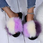 Mix Color Faux Fur Cotton Slippers for Women Open Toe Non Slip Plush Slippers Woman 2025 Lightweight Indoor Flats Slides Mujer