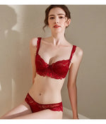 MOYISU Pure Desire Lace Bra Set Women Sexy Anti-Sag Push Up Bralette Sheer Underwear for Big/Small Chest Comfort Support