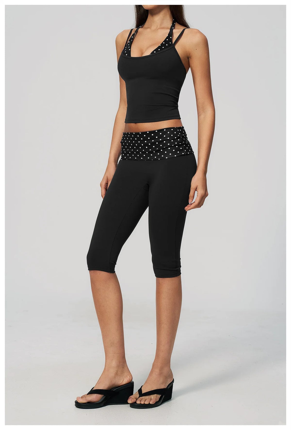 New Fake Two-piece Yoga Sets Women Striped Shock-absorbing Slim Sports Tank Top Fitness Suit Gym High Waist Mid Pants Tracksuit