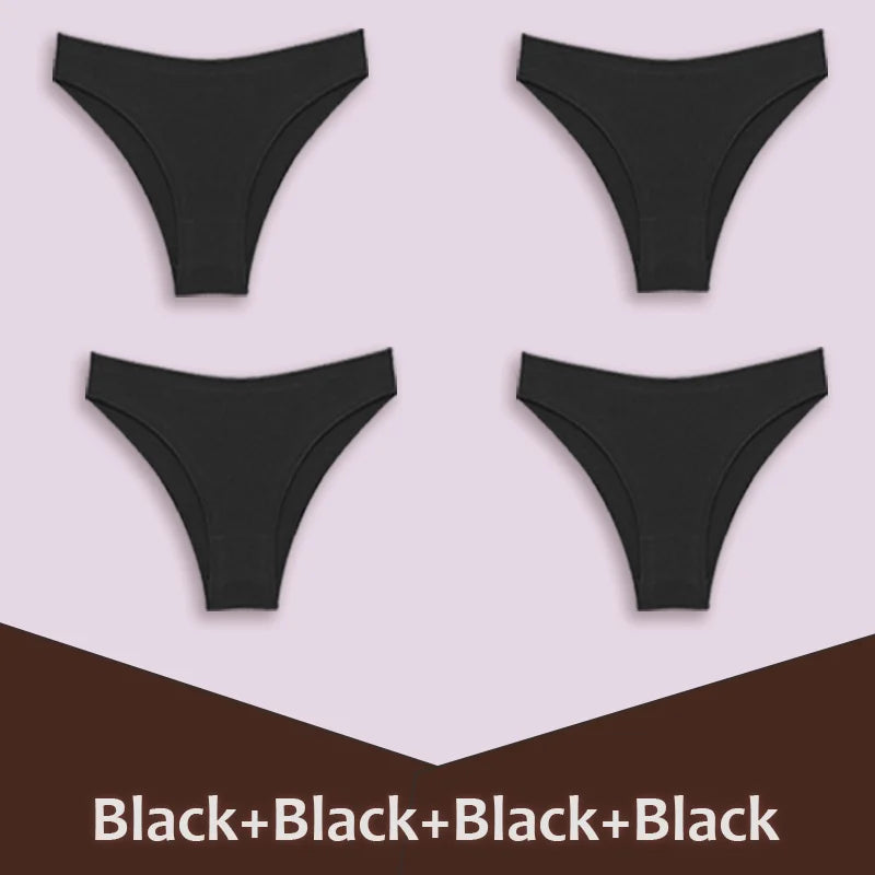 4Pcs Women's Cotton Briefs Seamless Women Sexy Panties Intimates Solid Color Breathable Underwear Female Low Waist Soft Lingerie