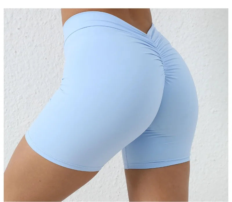 Sexy High-Waisted Yoga Shorts - Deep V Back Ruffled Booty Lift Women Tummy Control Workout Gym Peach Butt Fitness Shorts