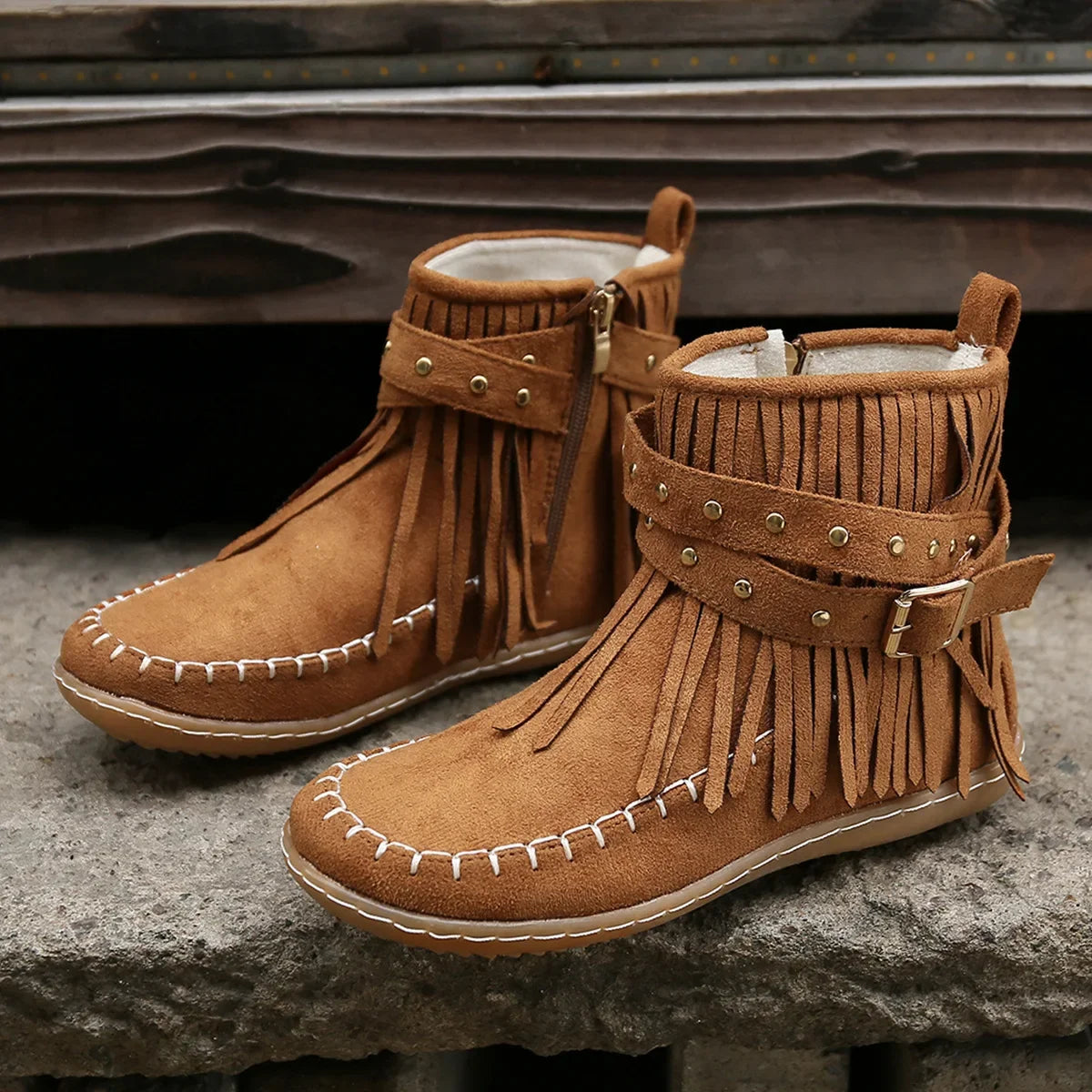 Vintage Women Boots Suede Ankle Boots Fringe Women Shoes Winter Boots Women Side Zipper Casual Shoes Ladies Snow Boot