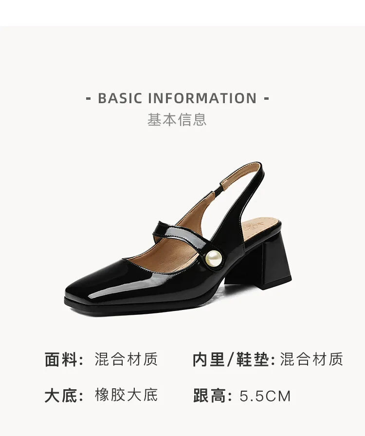 Elegant Slingback Sandals Women Summer Shoes Pink Black Silver Medium Heels Close Toe Office Party Shoes Female Large Size 45