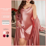 PLUS SIZE Wedding Bride Long Robe Nightgown Set Silky Satin Sleepwear Female Kimono Bathrobe Gown Loose Home Clothes 3XL 4XL 5XL