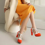 Spring Autumn New Style Fashion High-heeled Women's Shoes Color Block Round Head Shallow Mouth Buckle Square Heel Women's Shoes