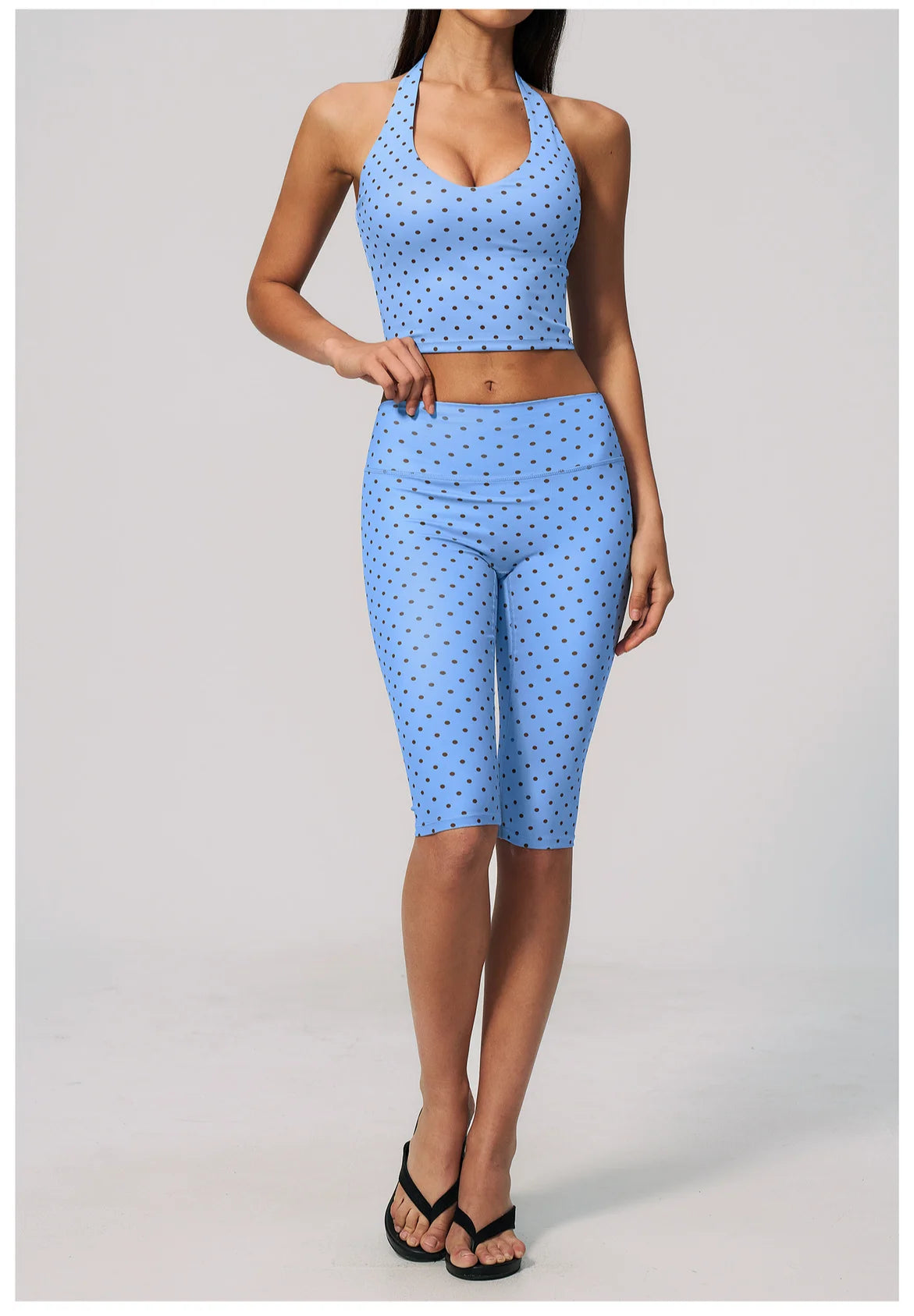Yoga Capri Pants Set 2pcs Sport Set Women Polka Dot Athletic Wear Gym Push Up Yoga Pants Gym Suit Fitness Bra Workout Set Outfit