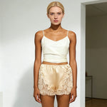 Women Summer Casual Wear Featuring Intricate Lace Detailing On Sides And Hem Mini Shorts Summer Silk Lace Shorts
