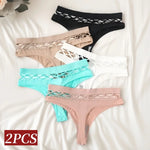 2Pcs/Set Seamless Thongs Panties Women High Rise Underwear Sexy Lingerie Bottoms Female Underpants Hollow G-String Pantys M-L