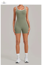 Color Blocking Brushed Yoga Jumpsuit Women Hollow Out Backless Tight Sport One Piece Suit Gym Running Exercise Fitness Bodysuits