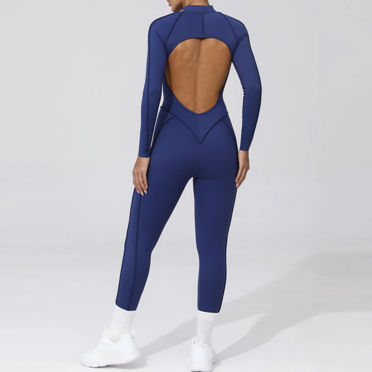 Padded Women Long Sleeve Sport Yoga Jumpsuit Workout Clothes for Women Sportwear Backless Zipper Fitness Gym Outfit