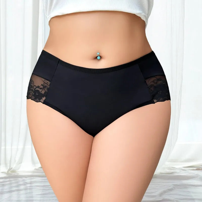 1pc Plus Size 1-4XL Sexy Women's Mid-rise Panties Patchwork Floral Female Underpants Lingerie Breathable Comfortable Lady Briefs