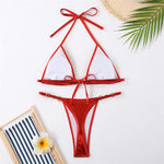 Shiny Red String Halter Triangle Micro Bikinis Sets Sexy Swimsuit Women Thong Bathing Suit Lace-up Bikini 2026 Mujer Biqiunis