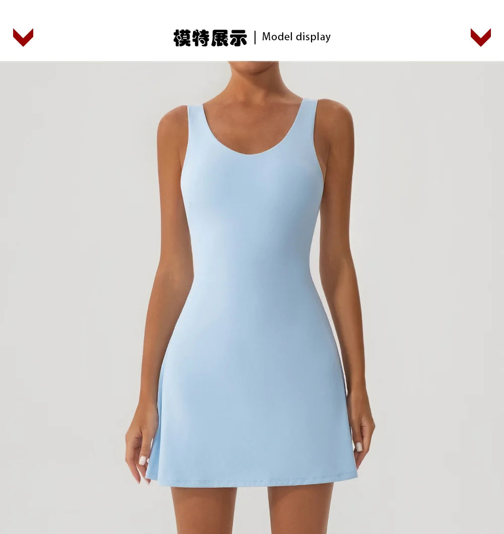 Tennis Fitness Dresses Women Fake Two Piece Sports Dress Outdoor Casual High ElasticityRunning Yoga Golf Mini Skirts