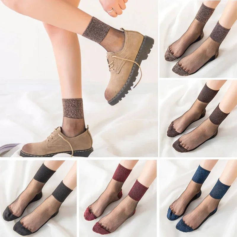 Summer Mesh Hosiery Sock Fashion Lace Short Socks Japanese Style Crystal Glass Socks for Women Sexy Middle Tube Socks