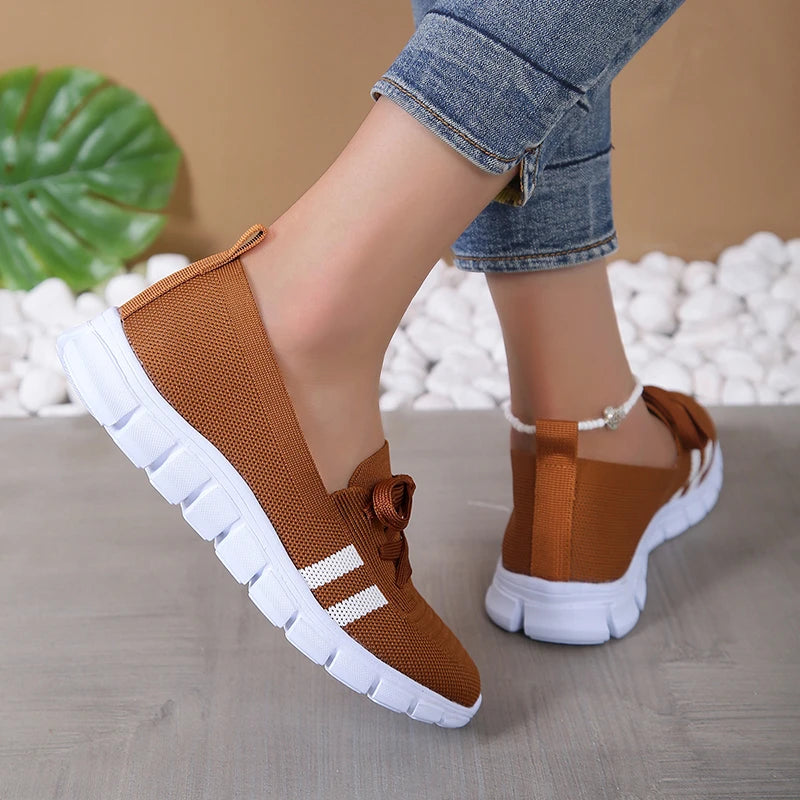 Fashion Striped Knitted Flats Women 2025 Summer Soft Sole Non Slip Walking Shoes Woman Plus Size 36-43 Low Heel Loafer Female