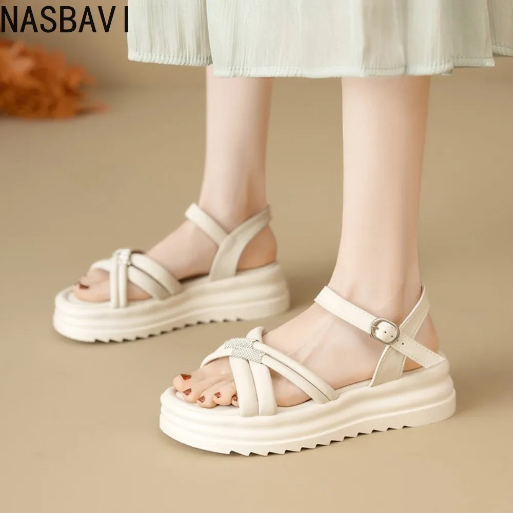 Fashionable/Elegant Rhinestone Fish Mouth Beach Sandals for Women Summer New Comfortable Platform Thick Bottom Gladiator Sandals