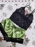 Summer Sexy 2 Pieces Pajamas Set for Women Sleepwear Lingerie Lace Silk Crop Tops and Shorts Sets Casual Nightwear Pijamas