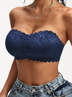 Women's Off Shoulder Lace Bandeau Bra, Floral Ruffled Wirefree Removable Pads Lift Anti-Sagging Daily Casual Wear