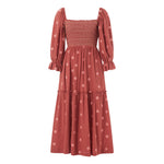Women Spring Fall Long Dress Long Sleeve Dress Square Neck Embroidery Flower Loose Swing Dress Wit Pocket
