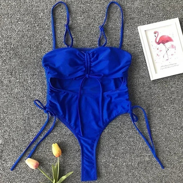 Neon Green Tummy Cut Out Female Swimwear One Piece Swimsuit Women Thong String Monokini High Leg Cut Bathing Suit Swim Bodysuit