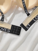 Women Ribbed Push Up Bra Letter Print Adjustable Shoulder Strap Underwire Brassiere Fashion Daily Lingerie R8809