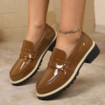 Patent Leather Thick Heels Loafers Women Spring New Mixed Color Med Heel Office Pumps Woman Plus Size 43 Slip On Single Shoes